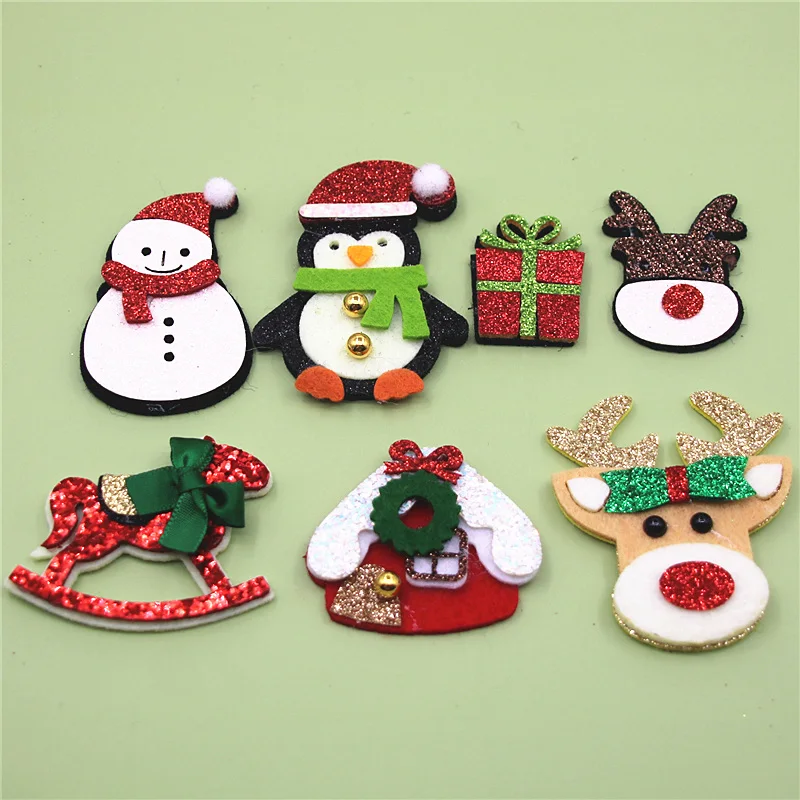 Non-woven Cloth Sequins patches Christmas House/Snowman/Reindeer Appliques for Clothes Sewing Supplies Diy Craft