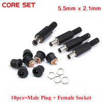 10pcs 12V 3A Plastic Male Plugs + Female Socket Panel Mount Jack DC Power Connector Electrical Supplies 5.5 x 2.1mm