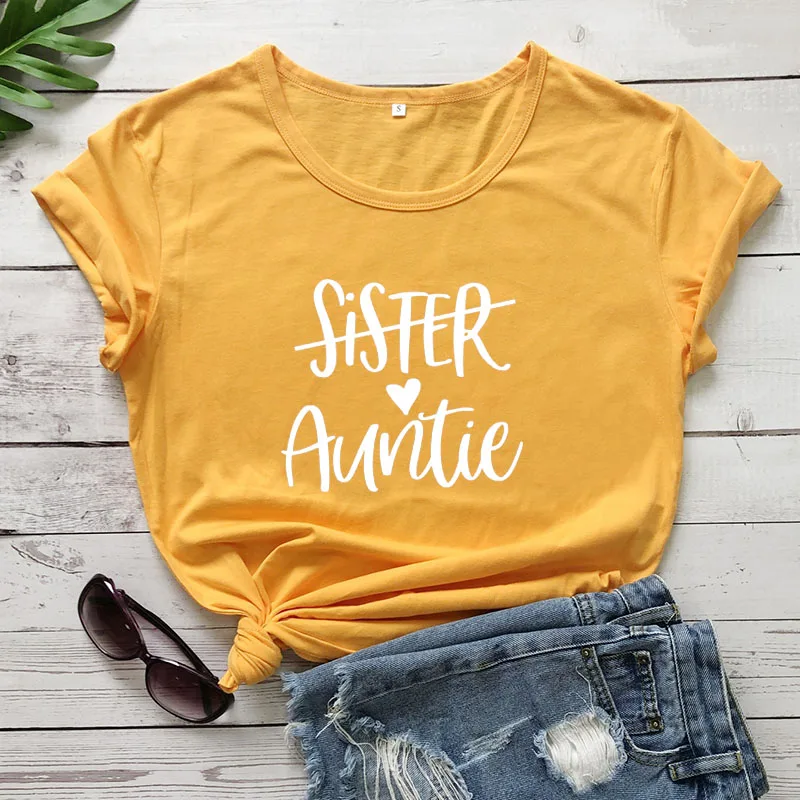 Sister to Aunt Graphic Printed New Arrival Women\'s Summer Funny Casual 100%Cotton T-Shirt New Aunt Shirt Aunt Gift Sister Gift