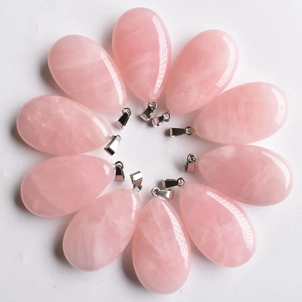 

2020 fashion high quality natural pink quartz drop shape pendants 25x40mm Charms for making 10pcs/lot wholesale free shipping