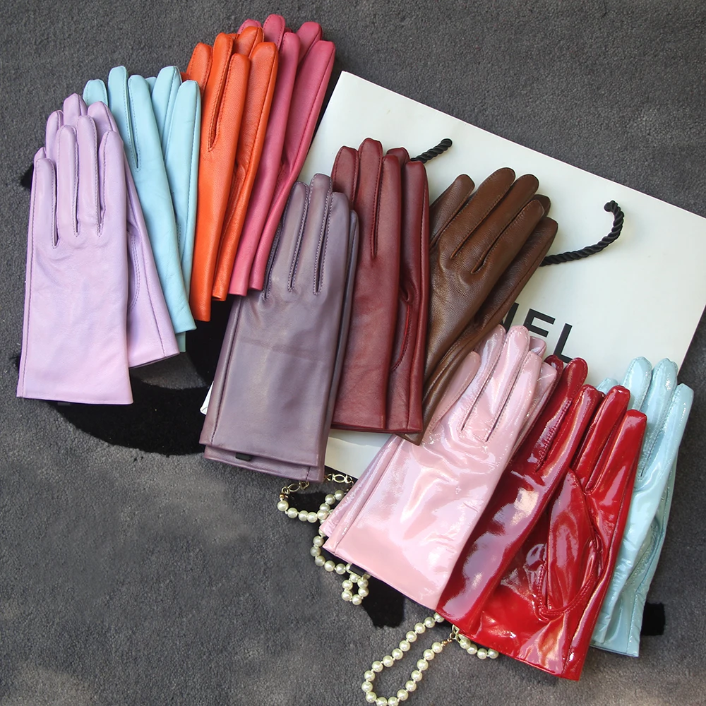 Guantes elegantes para mujer, piel de cordero auténtica, piel de oveja auténtica, guantes para hombre de otoño e invierno, guantes cortos de moda para mujer en 34 colores