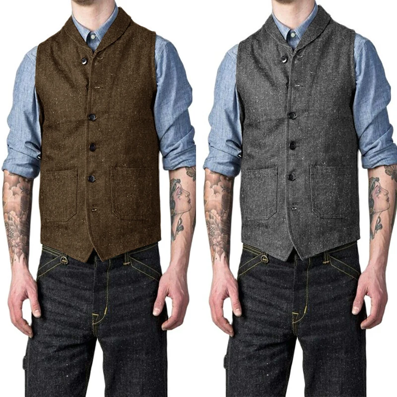 Herren Anzug Weste Fischgräten Wolle Weste Retro Slim Fit Ärmellose Hochzeit Bräutigam Jacke Steampunk Weste für männer Weste