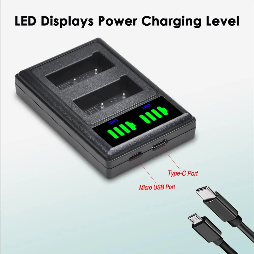 Batmax EN-EL9 EN-EL9a EL9 Battery+LED USB Dual Charger with Type C port for Nikon EN-EL9a D40 D60 D40X D5000 D3000 Camera