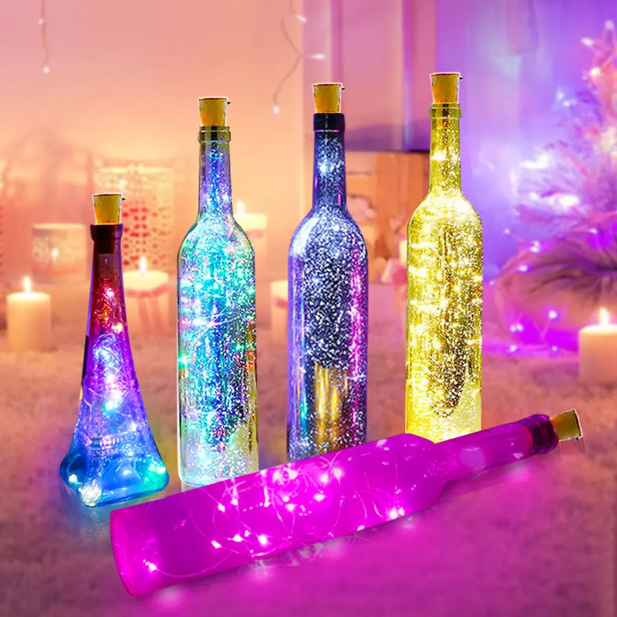 1/2/3m Guirlande Lumières De Bouteille De Vin avec Bouchon En Liège 10/20/30LED Fil De Cuivre Coloré Chaîne De Lumières De Fée Fête Mariage Alimenté Par Batterie