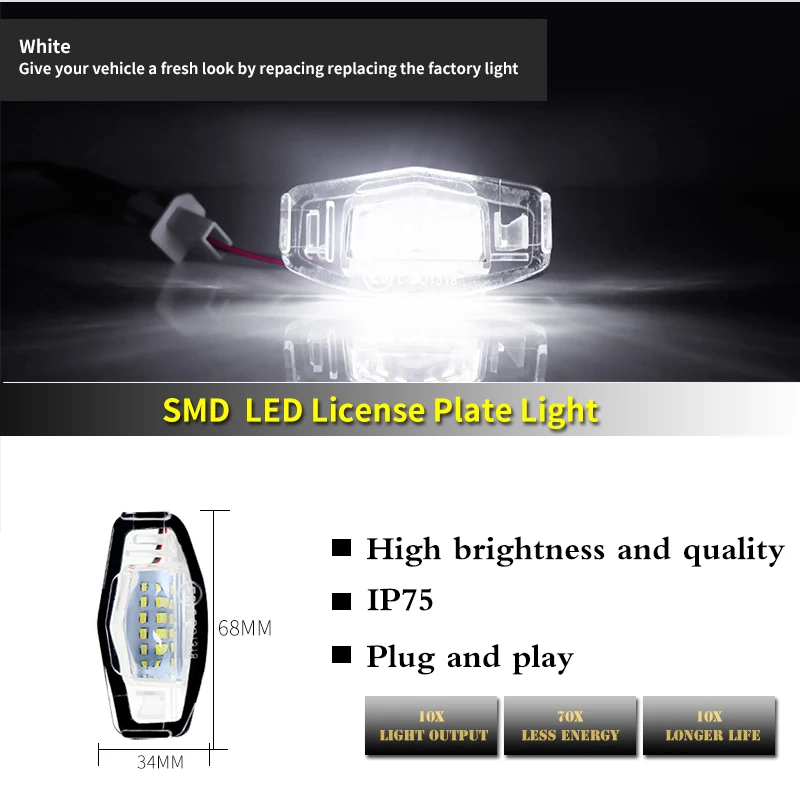 LED License Number Plate Light White For Honda Civic 01-15 Accord 4D 03-17 Odyssey 00-04 Pilot 03-08 Acura MDX RL TSX RDX TL ILX view 4