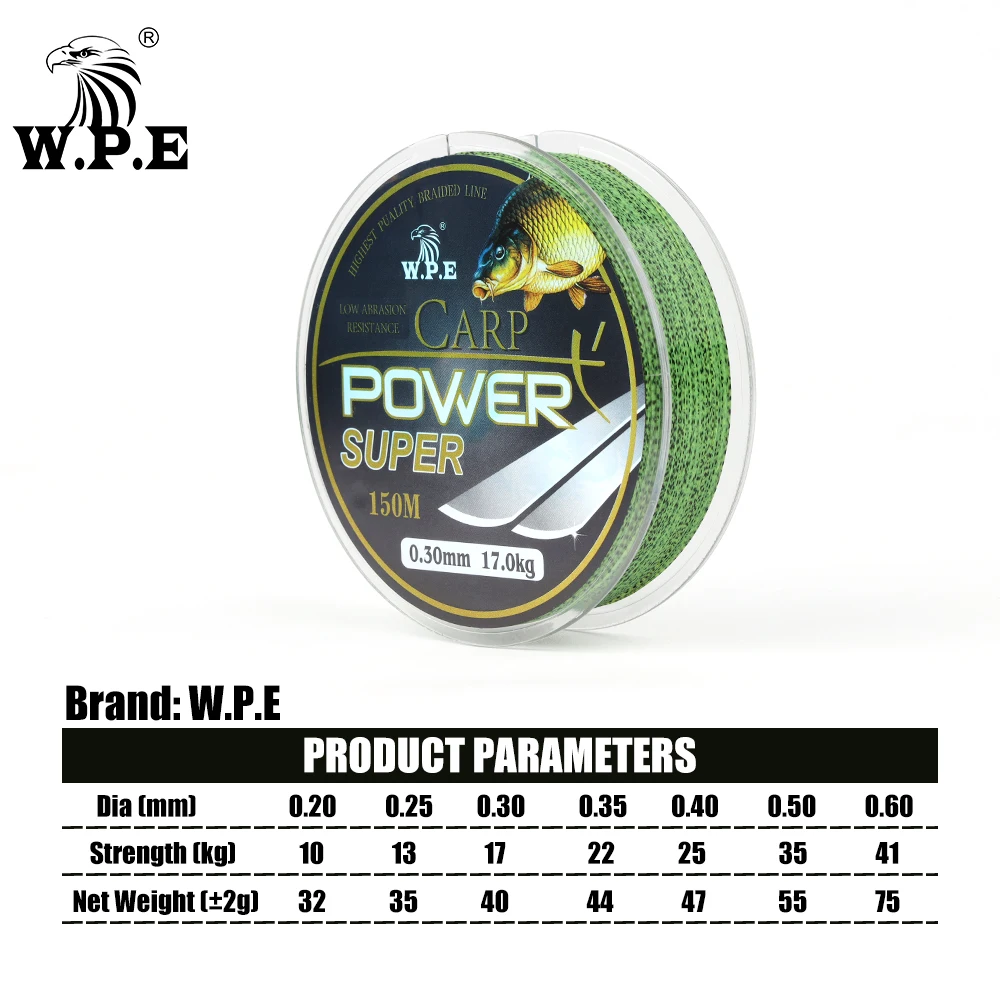 W.P.E  Carp Nylon fishing Line Super Power 0.2mm-0.60mm Fluorocarbon Coating Fishing Line 10-41KG Double color Fast Sinking Line