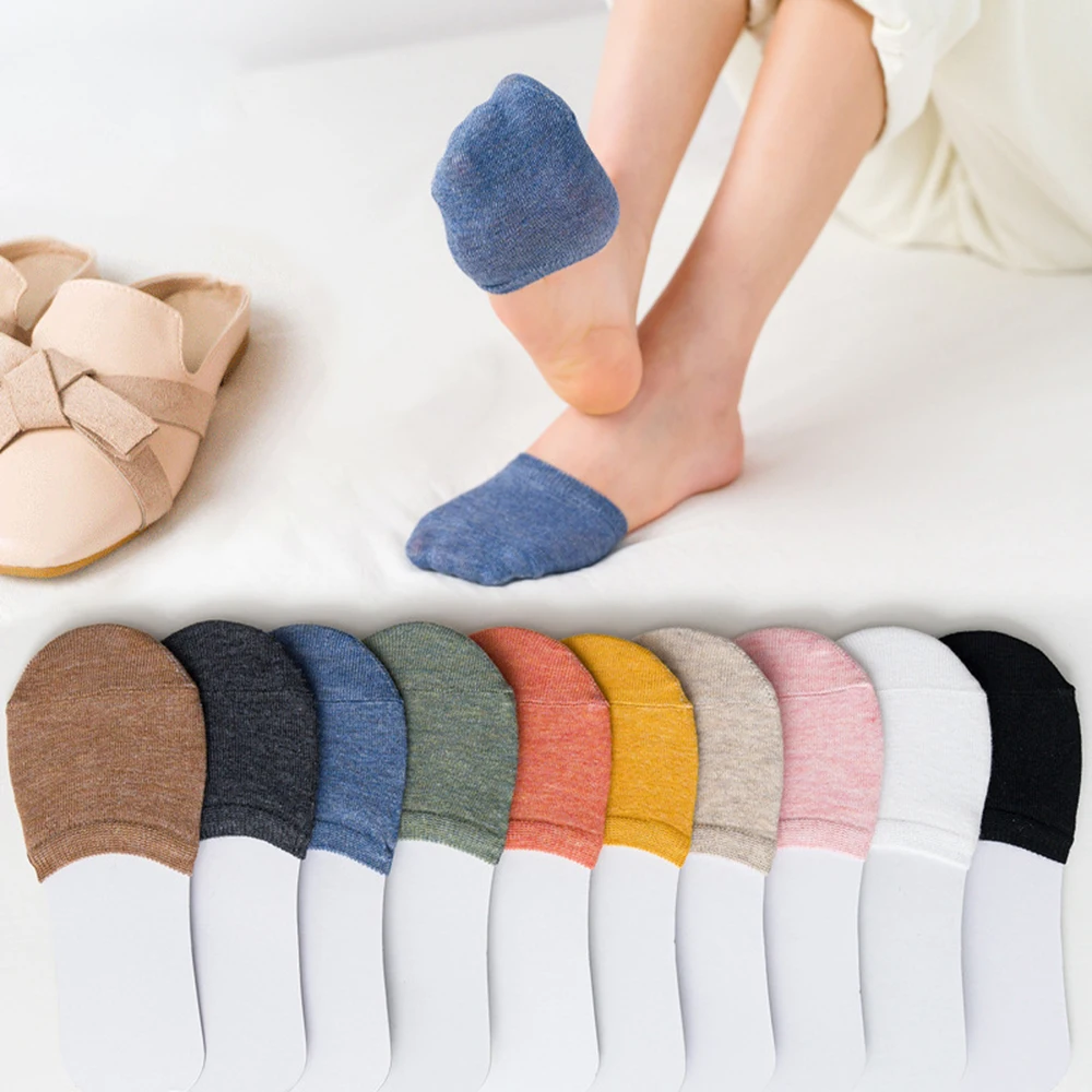 Meias Invisíveis Meio Pé para Mulheres, Cobertura Respirável, No Show Socks, Cor Doce, Verão, 5 Pares, 10 Peças