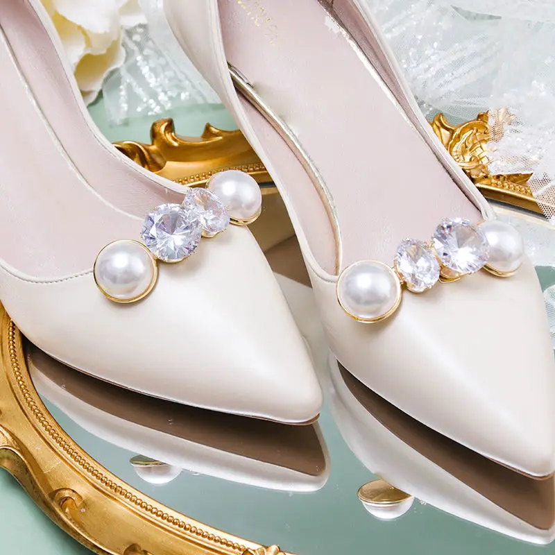 Pearl shoe buckle accessories high heel shoe buckle square drill buckle removable wedding shoes decorative buckle shoe flower