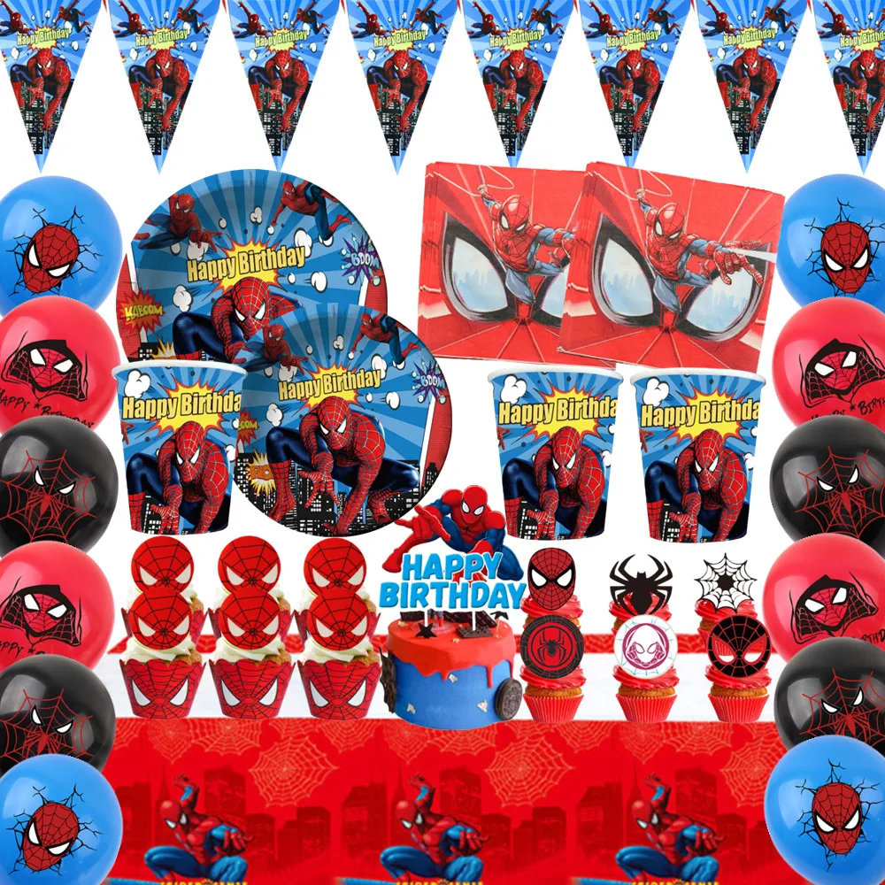 Spiderman Theme Birthday Party Decoration Paper Plate Tablecloth Balloon Tableware Set Superhero Party Decor Baby Shower Supply