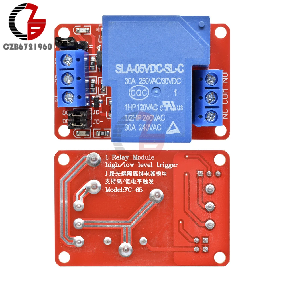 30A 5V 1 Channel Relay Module with Optocoupler Isolation High / Low Level Trigger Relay for Arduino