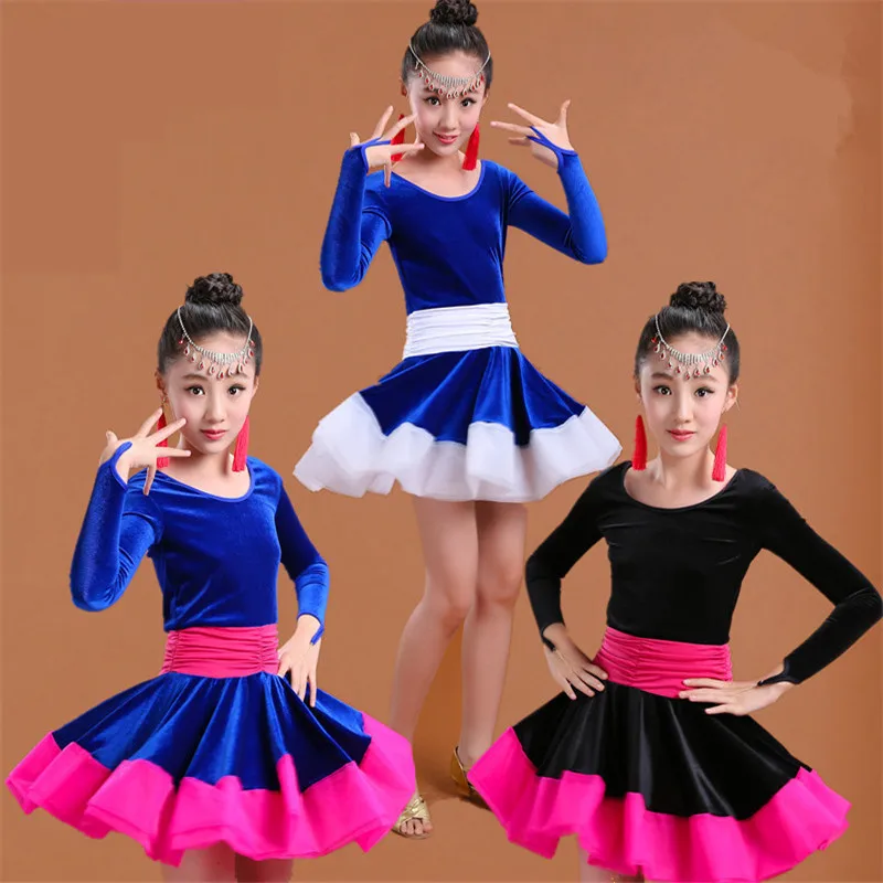 

Children Dress for Dancing 2021 Latin Dance Dresses for Girls Short Full Sleeve Salsa Tango Kids Dance Costume Skirt Ballroom