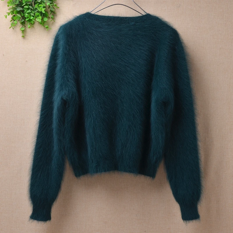 ladies women fashion short style hairy fluffy crop top mink cashmere knitted long sleeve slim pullover angora fur jumper sweater