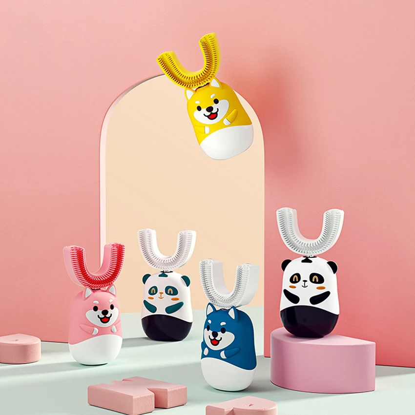 فرشاة الأسنان الكهربائية بالموجات فوق الصوتية ، فرشاة الأسنان الكهربائية للأطفال بالموجات فوق الصوتية ، U نوع فرشاة الأسنان ، IPX7 مقاوم للماء ، 3 طرق ، الأعمار 3-12