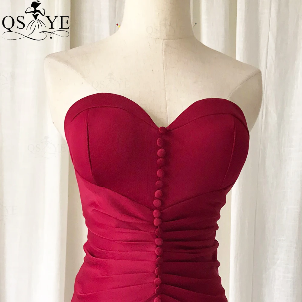 QSYYE-vestido de noche rojo con escote Corazón y botones, elegante, fruncido, elástico, Formal, Sexy, con abertura