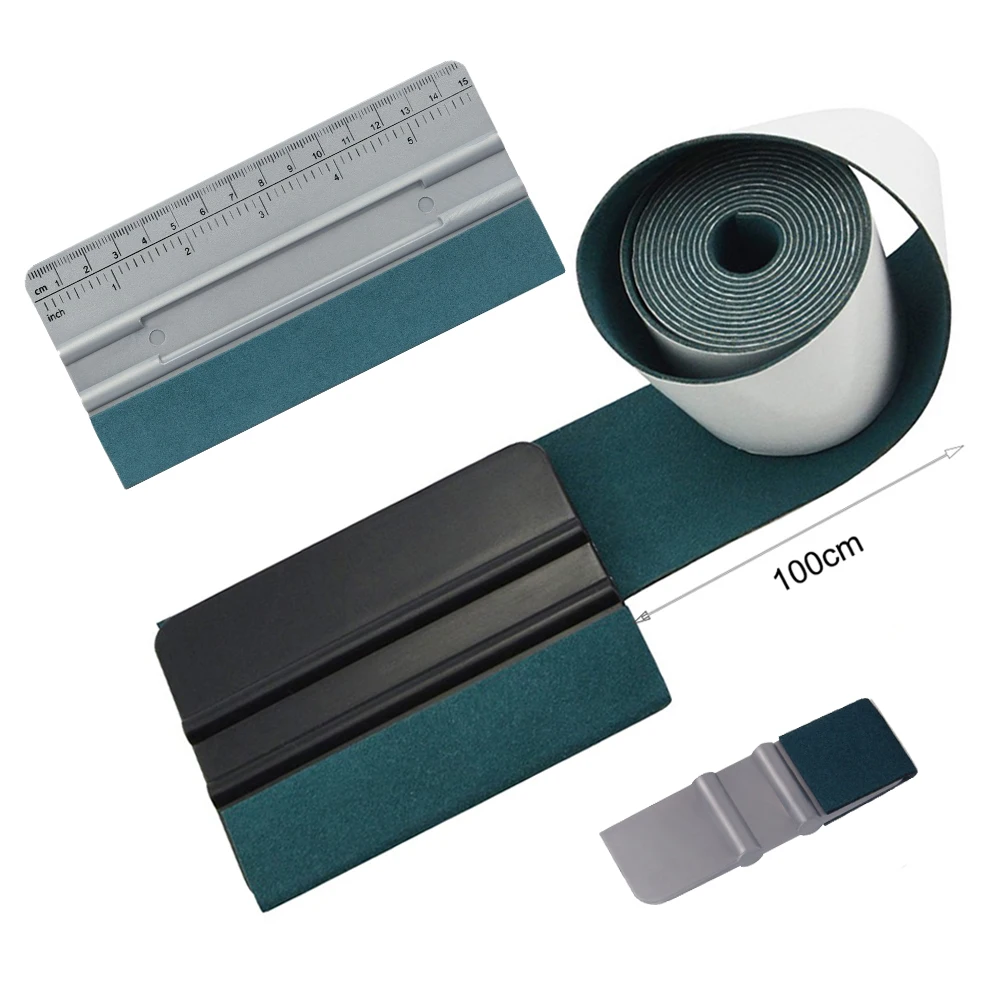 FOSHIO 100cm Suede Felt Tape Cloth Carbon Fiber Wrapping Vinyl Squeegee No Scratch Glass Tint Plastic Scraper Cleaning Car Tools