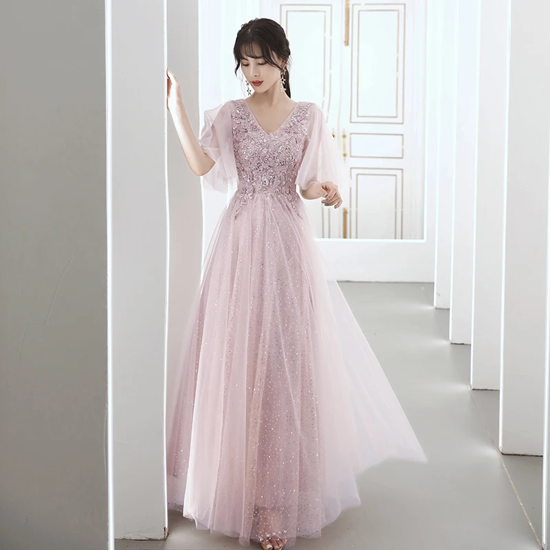 A-Line Sparkle Elegant Prom ชุดราตรีสั้นแขนยาวความยาว Tulle กับเย็บปักถักร้อยลูกปัด2021