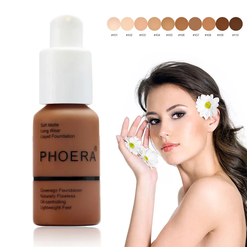 PHOERA 10PCS Face Liquid Foundation Set Matte Foundation Base Face Concealer Oil-control Cosmetic Dropshipping Makeup TSLM1