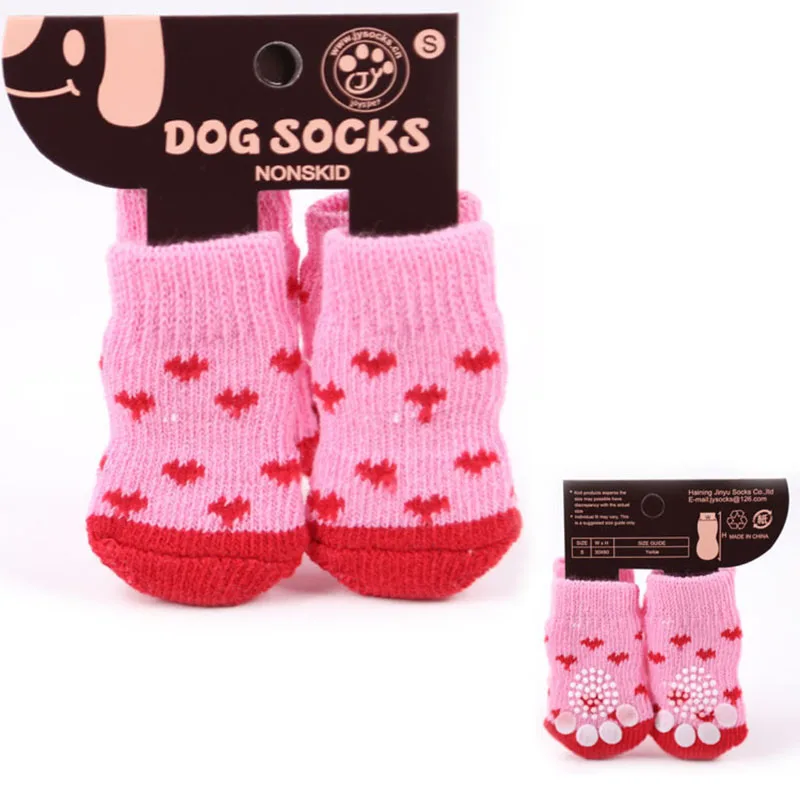 4pcs Warm Puppy Dog Shoes Soft Pet Knits Socks Small Dogs Cartoon Anti Slip Skid Socks Breathable Pet Products Indoor Wear Boot