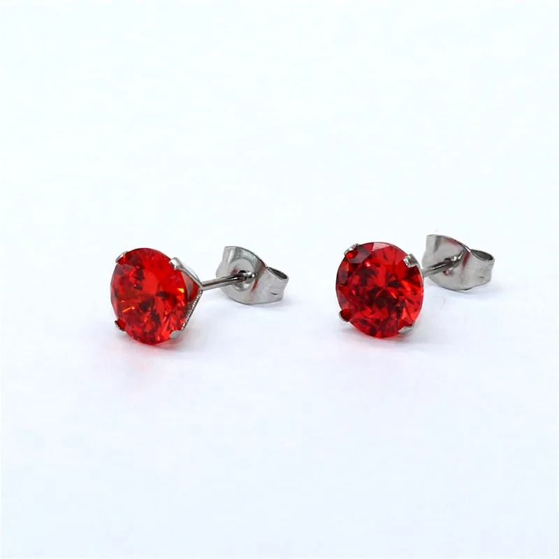 Size 3mm to 8mm 316L Stainless Steel Orange Color Round Zircon Stud Earrings  No Fade Allergy Free Brief Jewelry