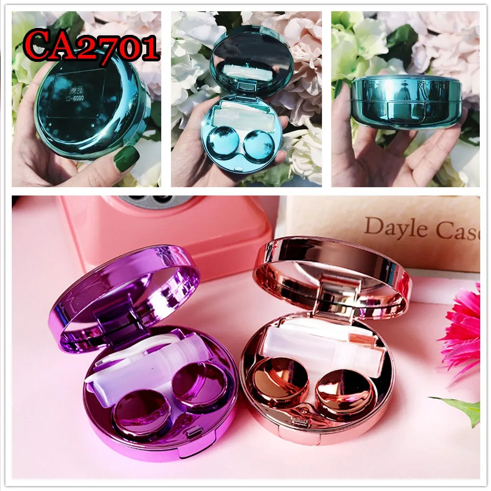 Luxury Pocket Contact Lens Cases with Mirror Glitter Quicksands Box Convenient Travel Case Container For Outdoor CA2701