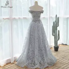 Gray Lace Sequin Evening Dress with Flowers #5