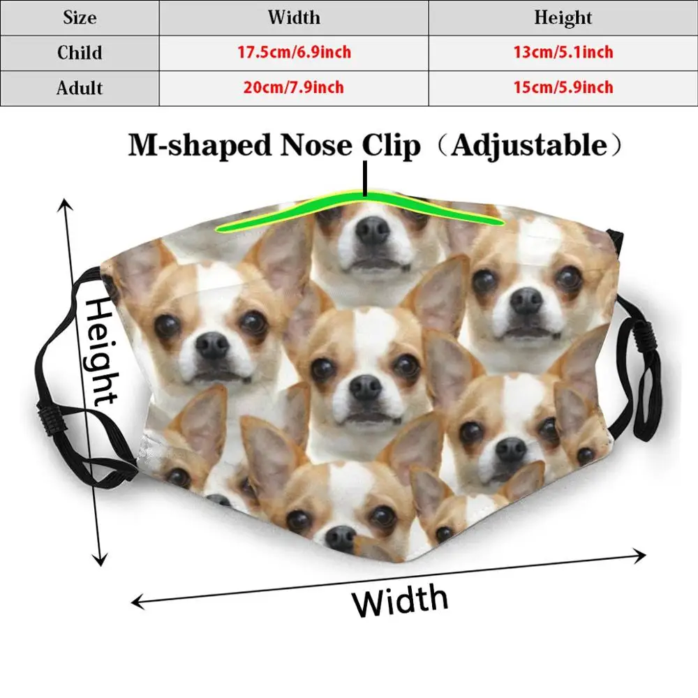 Funny Chihuahua Pup Adult Kids Anti Dust Filter Diy Mask Reusable Funny Mask Face Mask Cute Puppy Puppies Dogs Love Kawaii