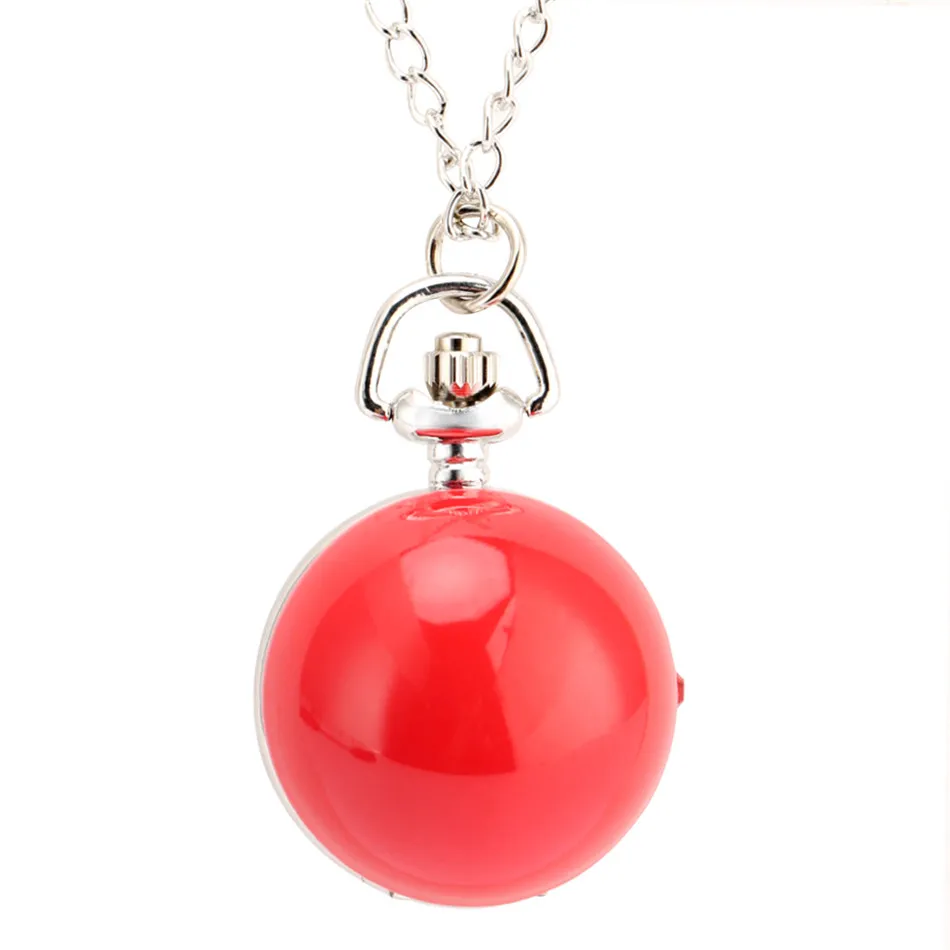 Xmas Red White Ball Shaped Necklace Pocket Watch Kids Pendant Quartz Pocket Clock Christmas Gifts