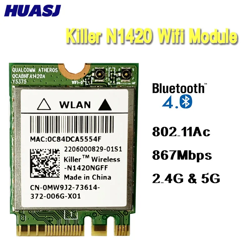 

Huasj Killer N1420 N1402NGFF wireless NGFF 802.11ac BT4.0 867M wifi card 2.4GHz / 5GHz better than Killer 1535, 1525