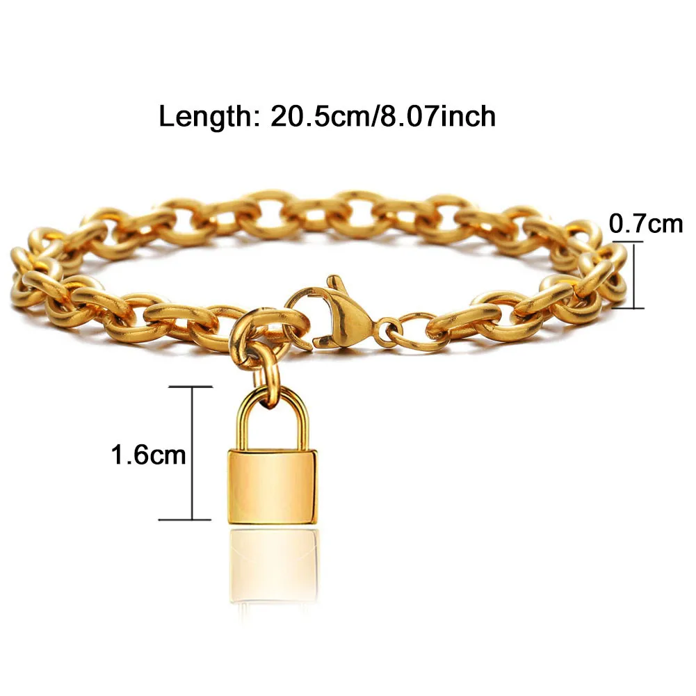 MinaMaMa Stainless Steel Chain Lock Charm Bracelet For Women Hip Hop Padlock Bracelets Jewelry Gifts