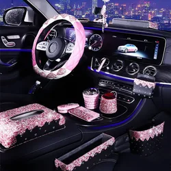 High End Fashion Women Car Diamond Storage Box Rear view Mirror Pendant Steering Wheel Cover Car Interior Decorations