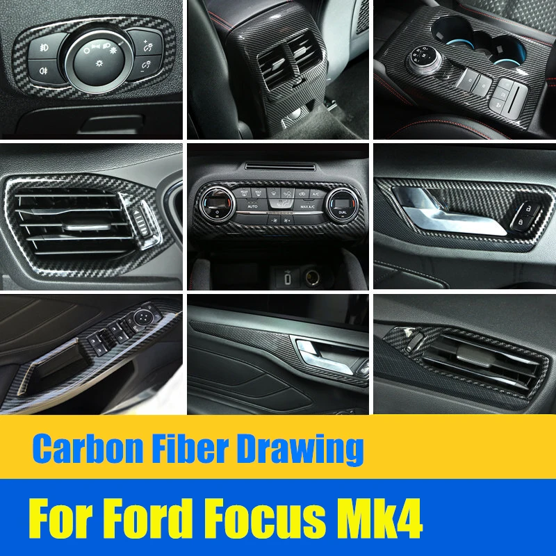 World Datong Accessories for Ford Focus MK4 2019 2020 Carbon fiber black Interior ABS Decoration Cover Trim