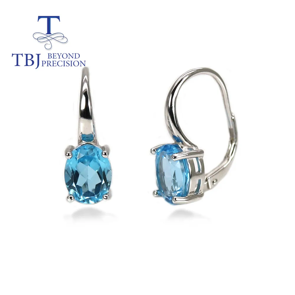 TBJ,Natural Swiss blue Topaz oval 7*9mm gemstone earrings 925 sterling silver simple fashion women's fine jewelry