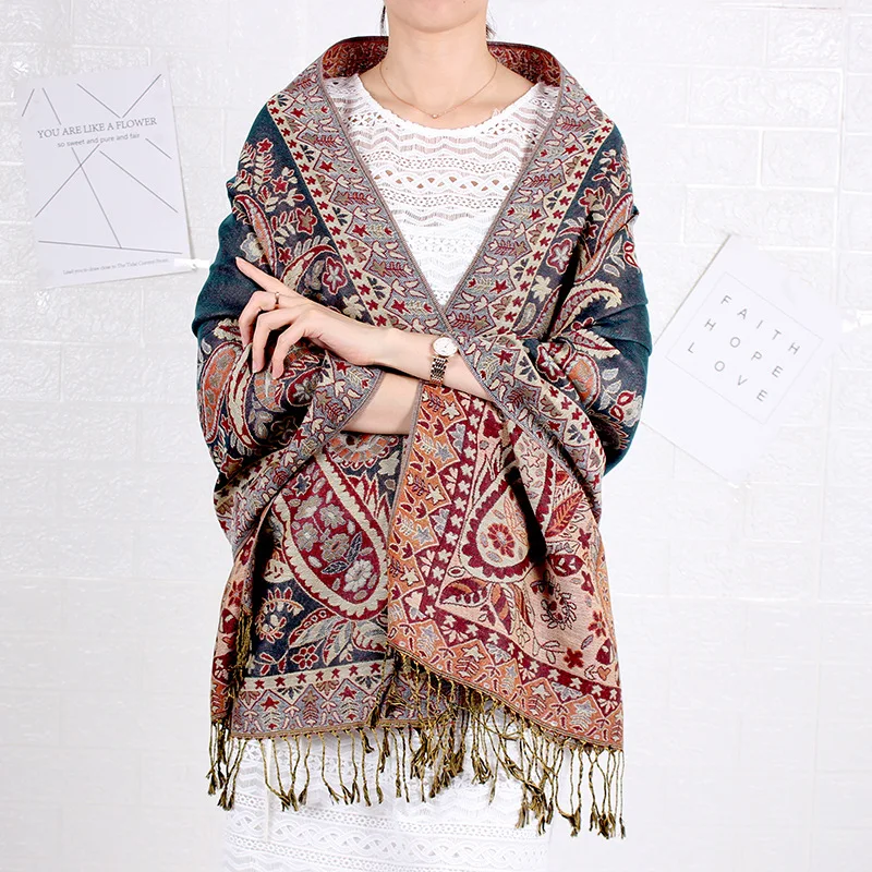 2021 New Echarpes Women Shawls Scarf Imitation Cashmere Cape Tippet Jacquard Flower Poncho Mantilla Tassels Wrap Chal Stole