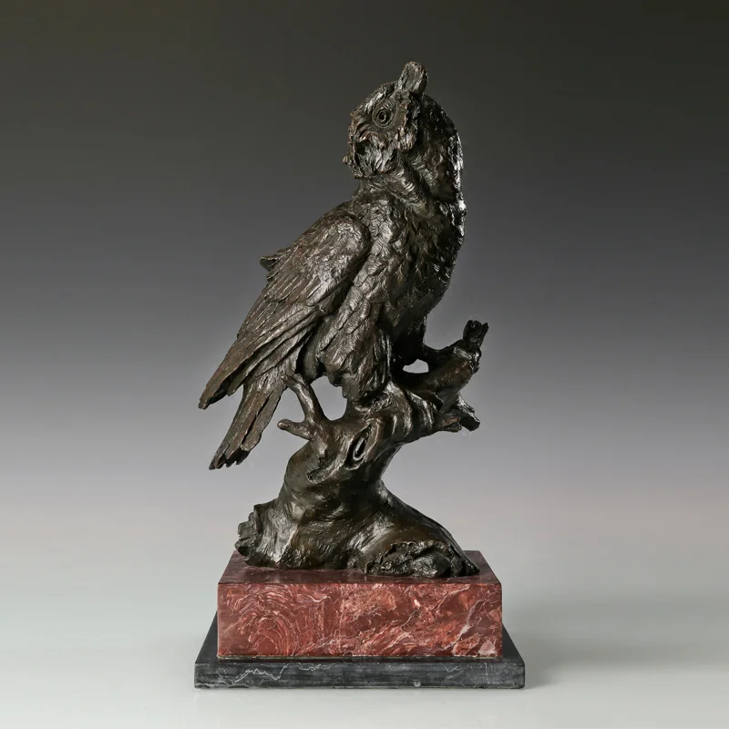 

Bronze Owl Statue Animal Bird Sculpture Figurine Classy Art Marble Base Hot Casting Office Decor