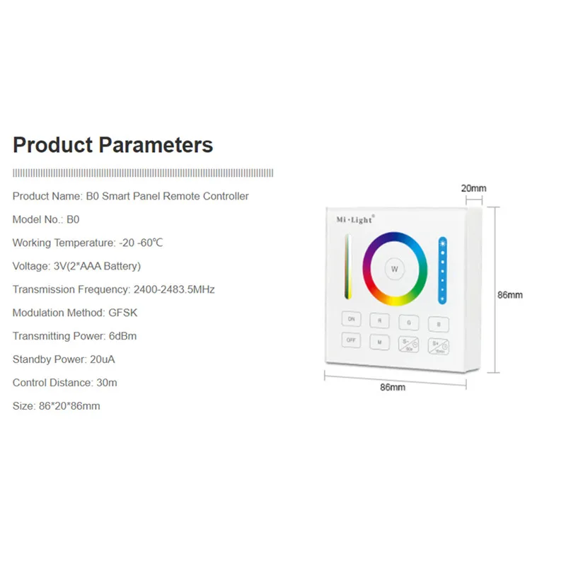 Miboxer Cct Rgb Rgbw Rgb + Cct Smart Panel Remote Controlle B0 B1 B2 B3 B4 B8 Powerd 2.4G draadloze 4-Zone Helderheid Dimmen