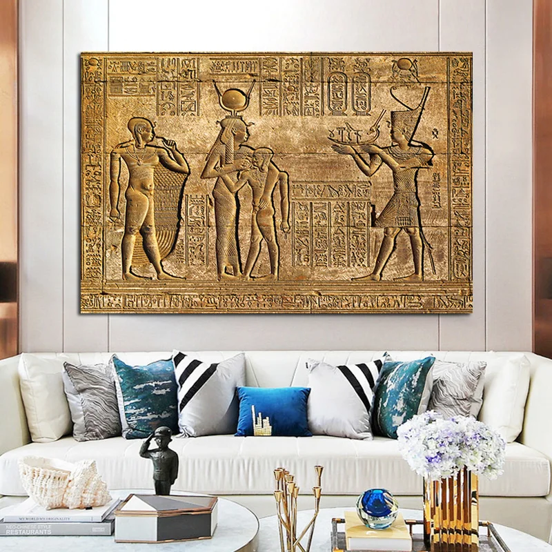 Queen Hatshepsut Temple Stone Carving Pharaoh Ancient Egypt Wall Mural Poster Print Egyptian Hieroglyphs Fresco Canvas Painting