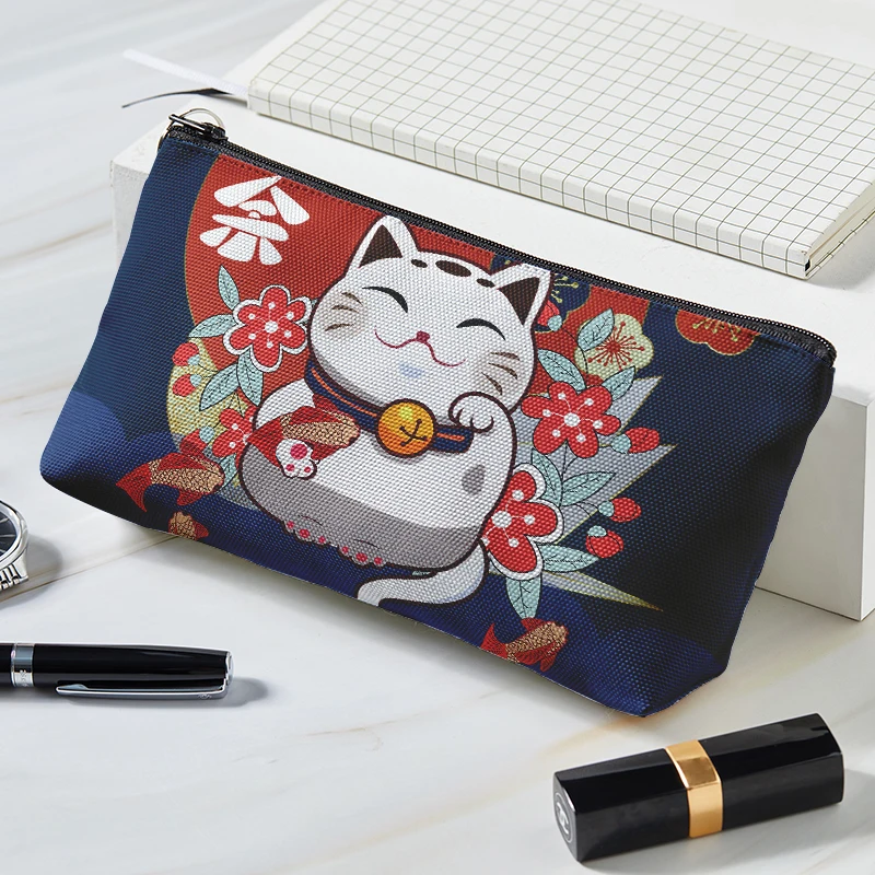 Cute Cartoon Lucky Cat Travel Cosmetic Bag Makeup Case Women Zipper Make Up Handbag Organizer Storage Pouch Toiletry Wash Bags