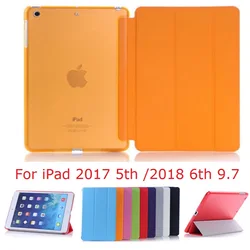 Slim Coque Cho iPad 2018 2017 9.7 iPad 5 6th Ốp Lưng Flip A1822 A1893 Đứng Nhựa PVC Trong Suốt Đứng Funda Cho bao Da iPad 2018 9.7 ''Bao