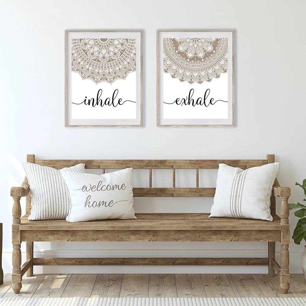 Bohemian Exhale Inhale Mandala Mindfulness Zen Wall Art Posters and Prints Picture Canvas Painting Yoga Living Room Home Decor