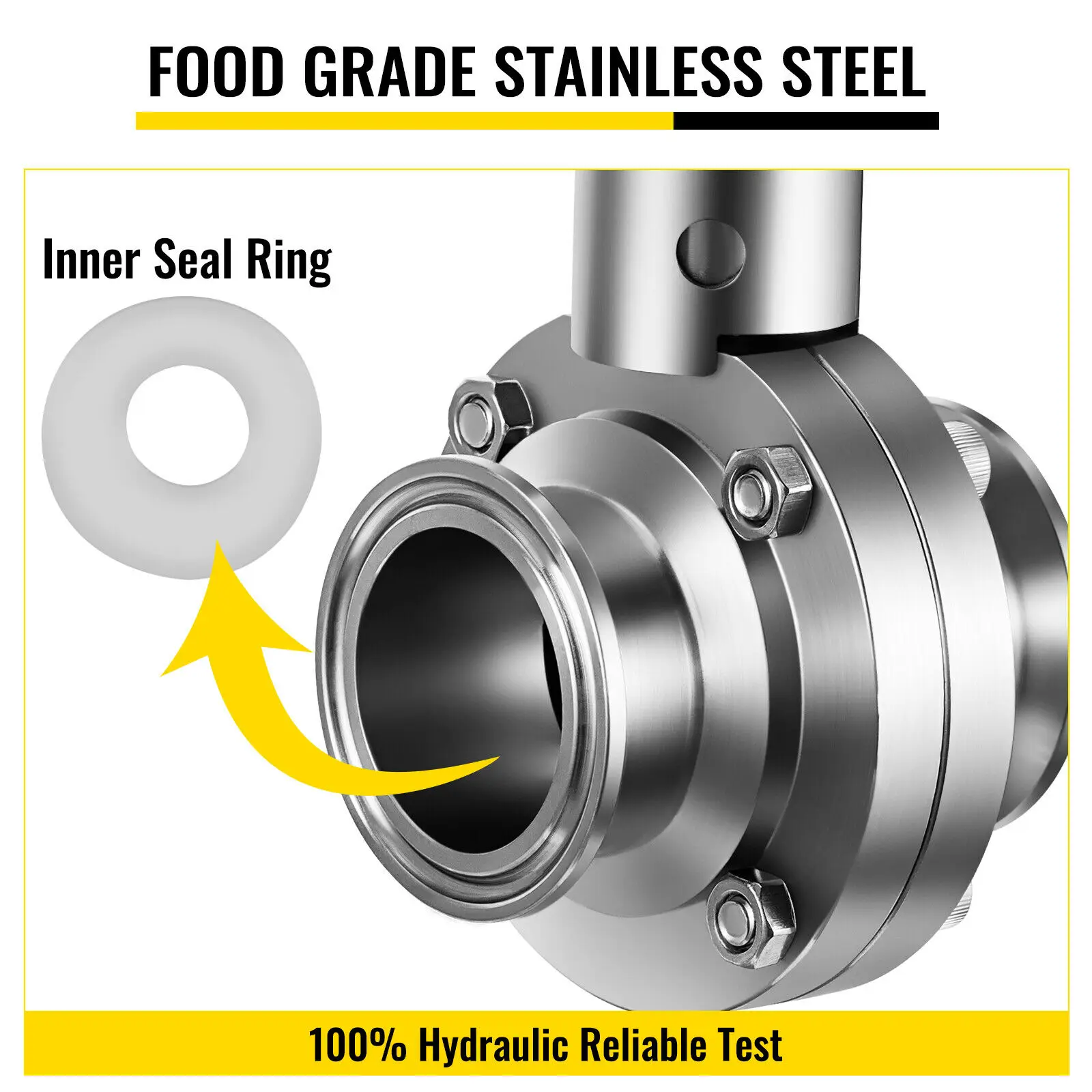 VEVOR Vệ Sinh Bướm Van Thích Nghi Với Độ Cứng Cao Kẹp Đường Kính Ngoài Cho Thép Không Gỉ Hệ Thống Đường Ống Trong Nhiều Ngành Công Nghiệp