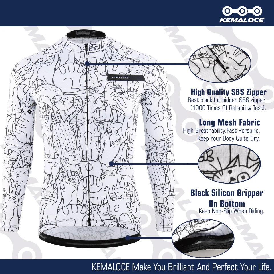 KEMALOCE 긴 소매 사이클링 저지, 화이트 MTB 저지, 2023 자전거 셔츠, 팀 바이크웨어, 프리미엄 사이클 의류, 남녀공용, 여름