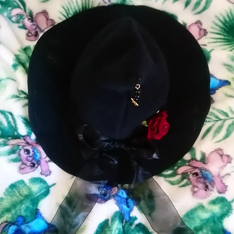 Chapeau de Sorcière Gothique Lolita avec Nministériels d Papillon, Rose Rouge, Ruban Floral, Pendentif pour Femme, Accessoires d'Halloween