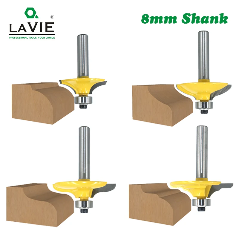 LAVIE 4pcs 8mm 12mm 1/2 Shank Drawer Router Bit Set Round Over Beading Edging Mill Wood Milling Cutter Carbide Woodwork MC02181