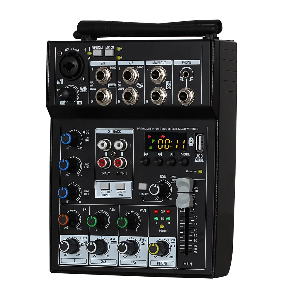 TG502 Audio Mixer 4 Channel Stereo Sound Board Console System 48V Phantom Power for Live Streaming Gaming