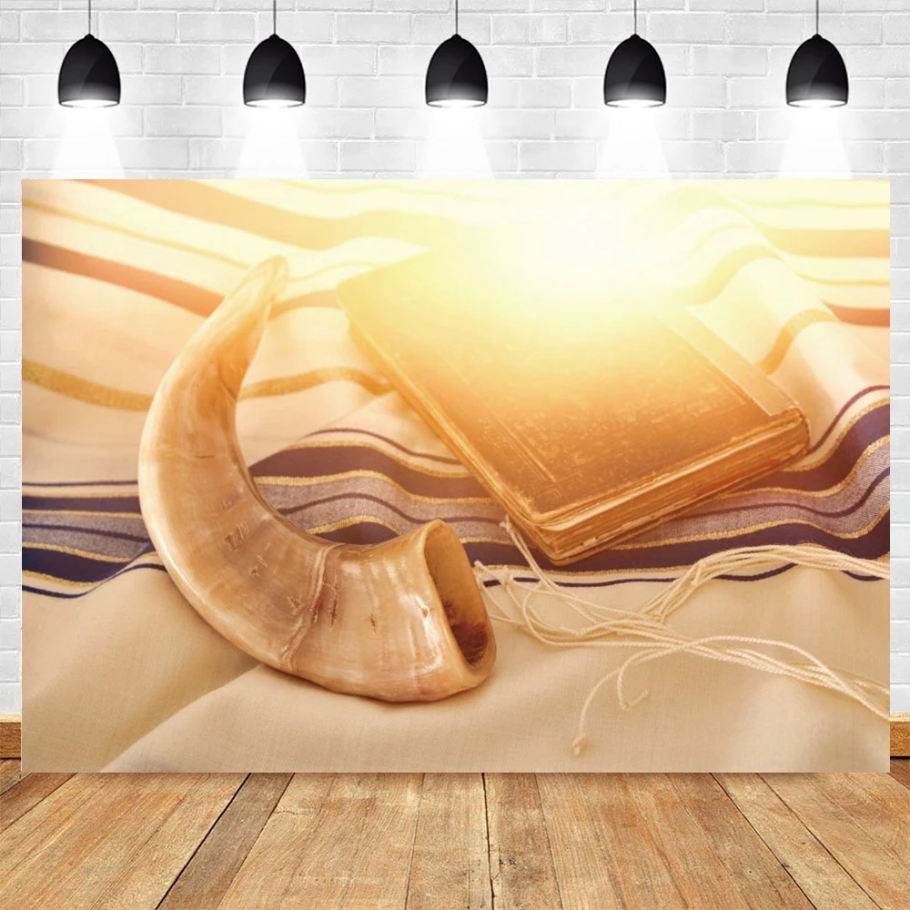 Jewish New Year Rosh Hashanah Backdrop Pomegranate Shofar Holy Bible Books Vinyl Photographic Photography Background Photocall