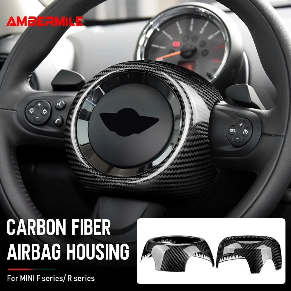 Tampa real do Airbag do volante da fibra do carbono, etiqueta interior do carro para Mini Cooper F54 F55 F56 F57 F60 R55 R56 R57 R58 R60 R61