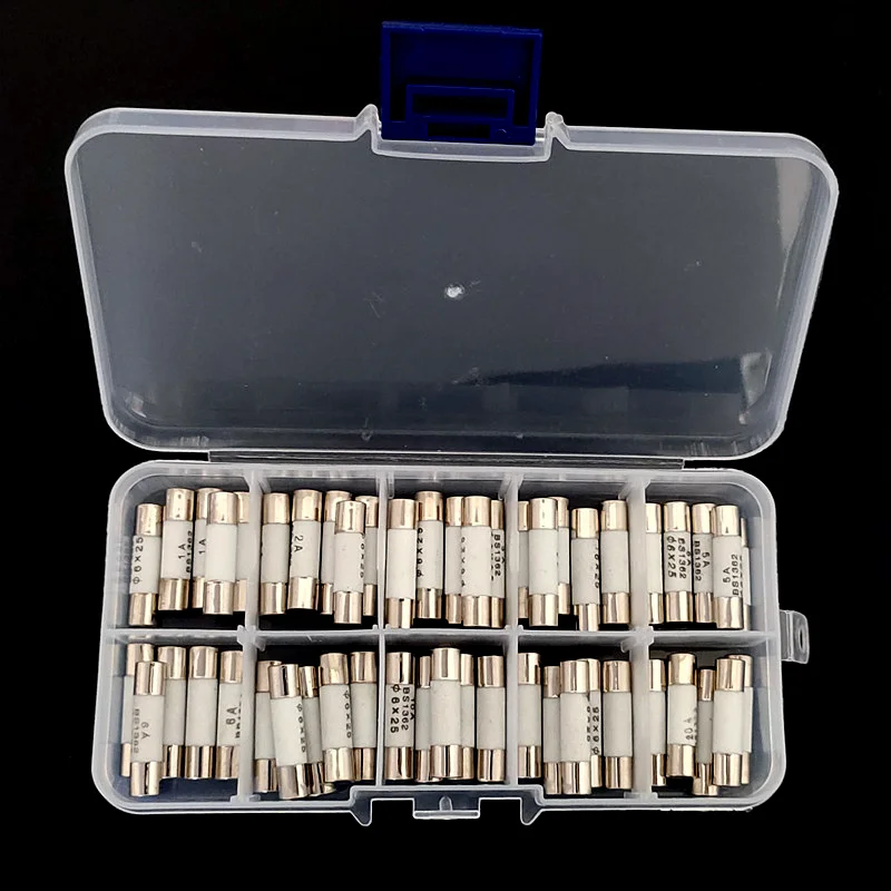 50PCS Ceramics Fuses Kit In Box Slow Blow 5x20mm T 1A 2A 3.15A 4A 5A 6A 8A 10A 12A 15A/250V 5*20 Protective Insurance Tube Set