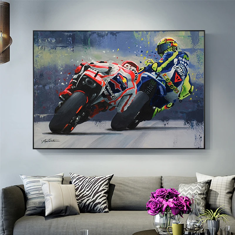 Abstract Motorcycle Canvas Posters and Print Modern Wall Art Grand Prix Motorcycle Racing Pictures for Home Living Room Decor