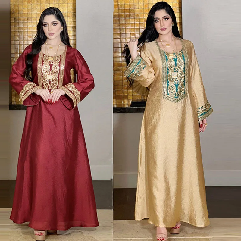 2025 Ramadán Eid Abaya vestido para mujer modesto bordado Jalabiya caftán marroquí Dubai árabe musulmán étnico bata Vestidos vestido