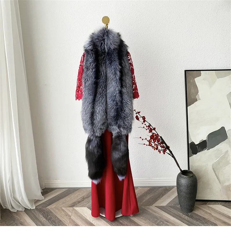 

2023 Luxury 100% Real Fox Fur Collar Women Natural Fur Shawl Luxury Scarf Women Real Red Fox Dow Wear Fluffy Scarf Wholesale